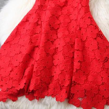 Beaded Lace Dress In Red on Luulla