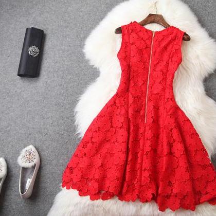 Beaded Lace Dress In Red on Luulla