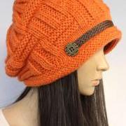 Orange Slouchy knitted Hat Cap Beanie