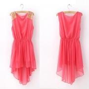 Pink High Low Dress with Gold Shining Shoulder