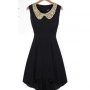 Navy Blue Dress with Shining Collar