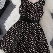 Crochet Dress in Beige and Black