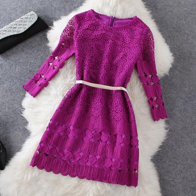 Long Sleeve Lace Short Dress in Purple Red or Black