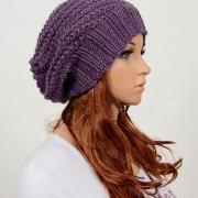 Slouchy woman handmade knitted hat clothing cap purple