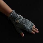 Handmade Knitted fingerless gloves dark grey