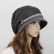 Wool handmade hat knitted hat in black and gray