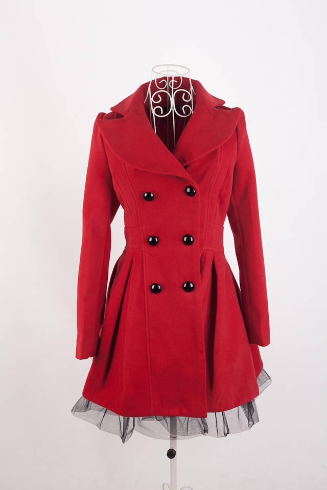 Red Wool Long Winter Dress Coat on Luulla