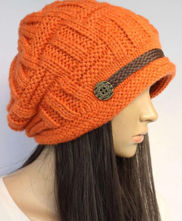 Orange Slouchy Knitted Hat Cap Beanie on Luulla