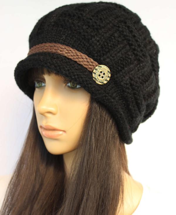 Black Slouchy Knitted Hat Cap Beanie on Luulla
