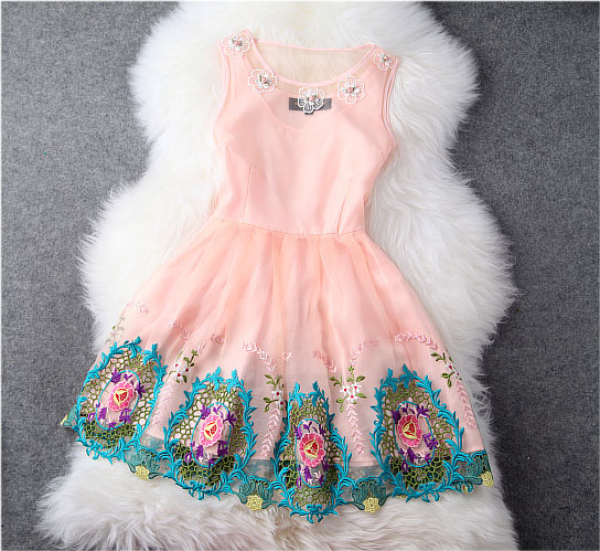 Gorgeous Embroidered Lace Dress in Pink