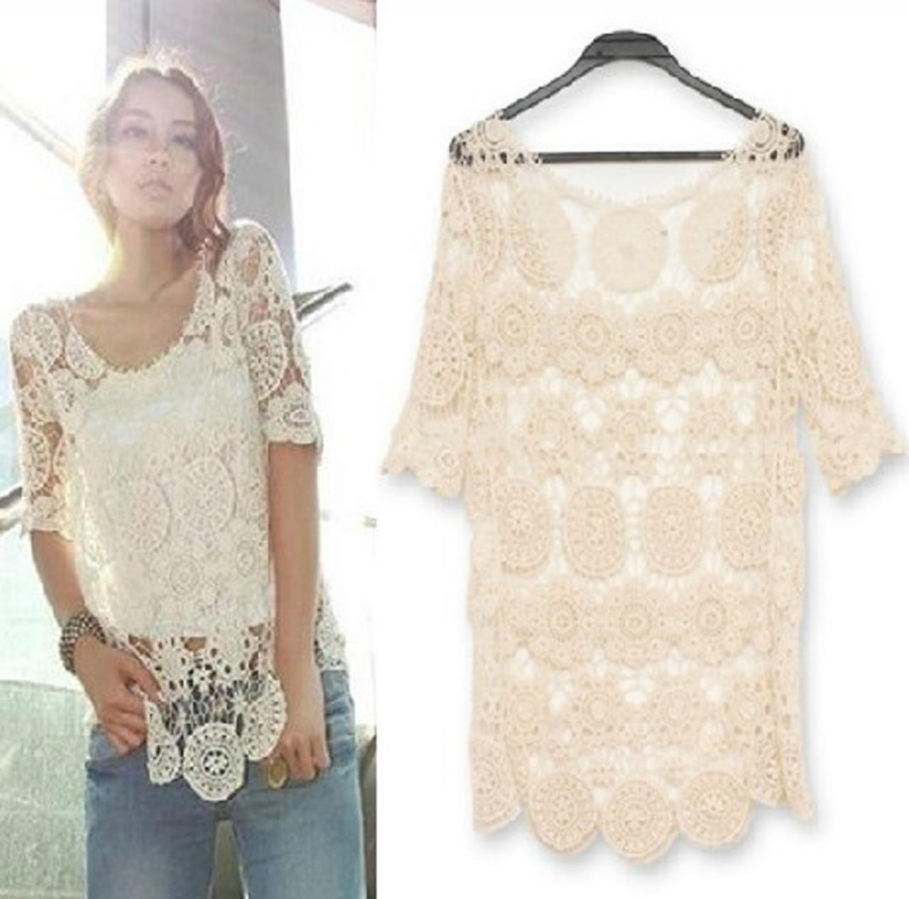 beige crochet top