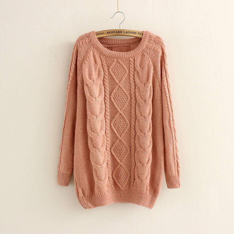 Casual Cabled Pullover Sweaters Fleece In Pink on Luulla