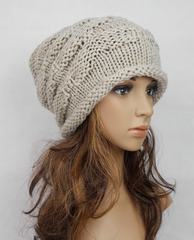 Slouchy Woman Handmade Knitted Hat Clothing Cap Beige on Luulla