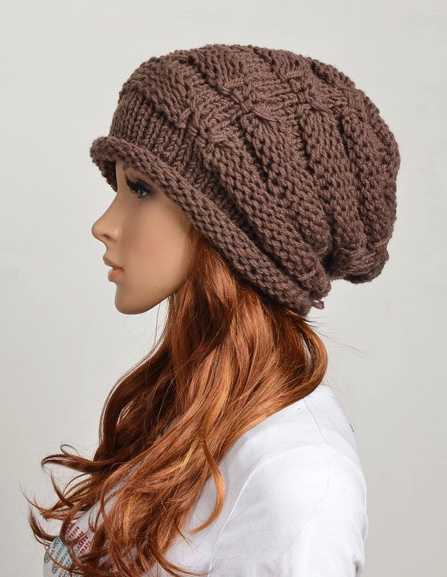 Slouchy Woman Handmade Knitting Hat Clothing Cap brown on Luulla