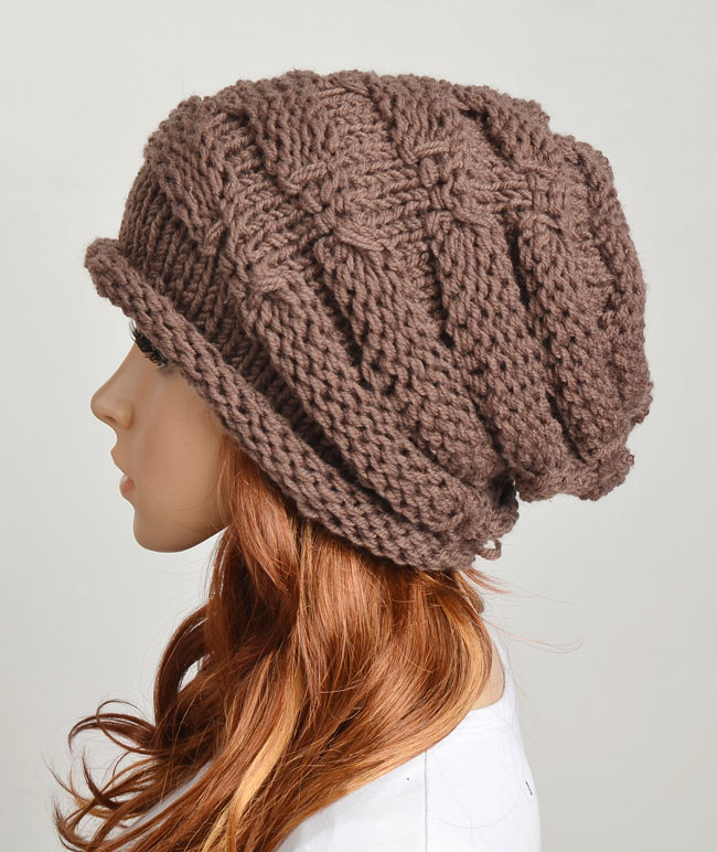 Wool Handmade Knitted Crochet Hat Woman Clothing - Brown on Luulla