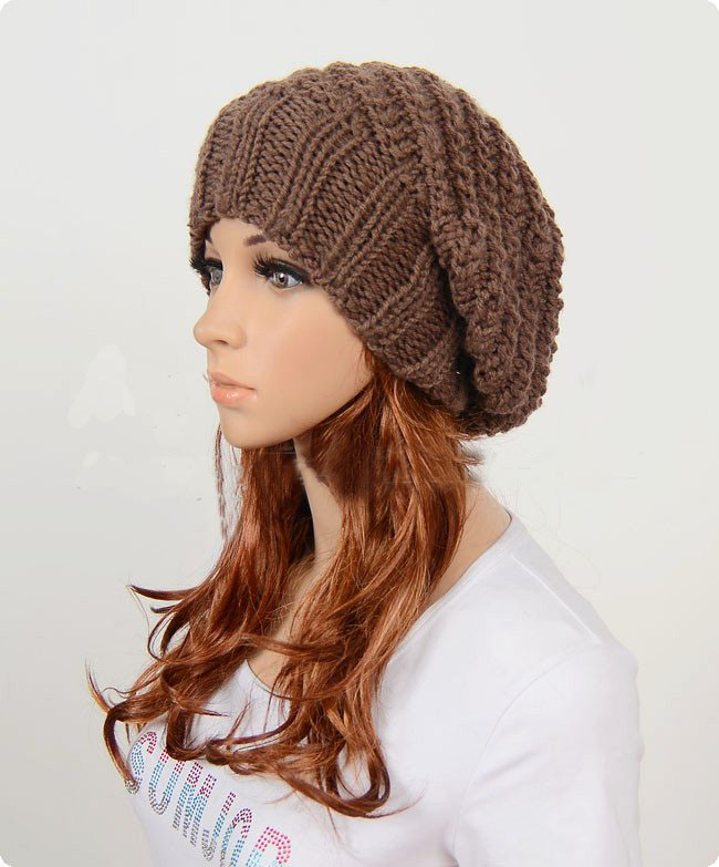 Slouchy Woman Handmade Knitted Hat Clothing Cap Brown on Luulla