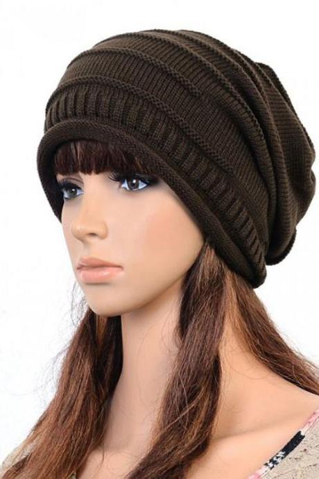 Brown Slouchy Knitted Hat Cap Bonnie