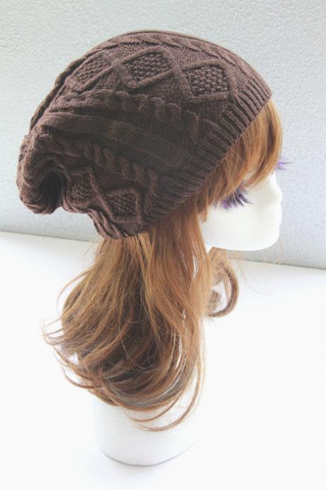 Brown Cabled Knitted Hat Cap Bonnie