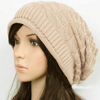 Beige Slouchy Knitted Hat