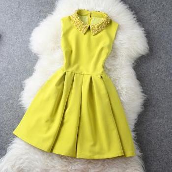 Yellow Dress With Pearl Beaded Collar on Luulla