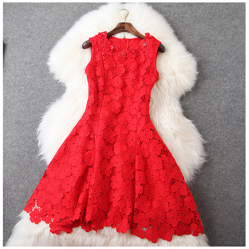 Beaded Lace Dress In Red on Luulla