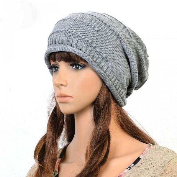 Gray Slouchy Knitted Hat C..