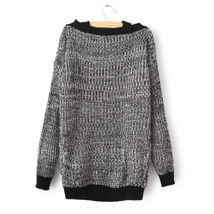 Dark Grey Loose Off-Shoulder Sweater on Luulla
