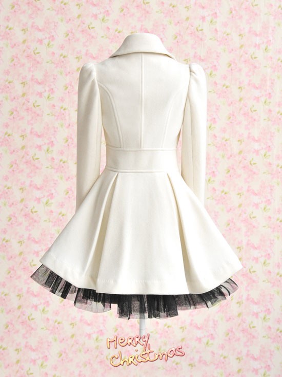 White Wool Long Winter Dress Coat on Luulla