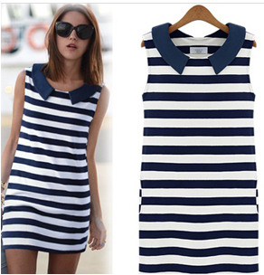 Sleeveless Casual Dress With Black And White Stripes on Luulla