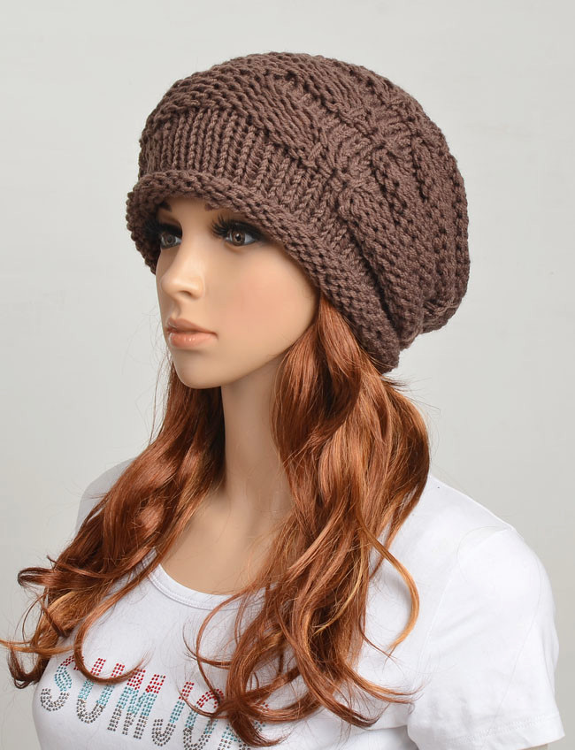 Wool Handmade Knitted Crochet Hat Woman Clothing - Brown on Luulla